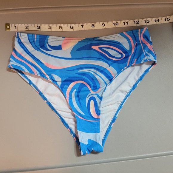 Shein Blue/white/Pink Swirl Print Bikini High Waist Bottom - Picture 7 of 7